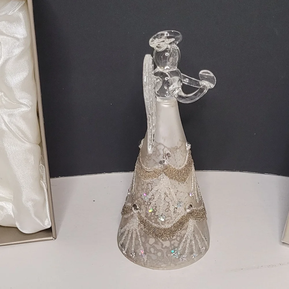 PIER 1 Imports Glass Angel Guardian Glitter Small Christmas Holiday Decor NWOT
